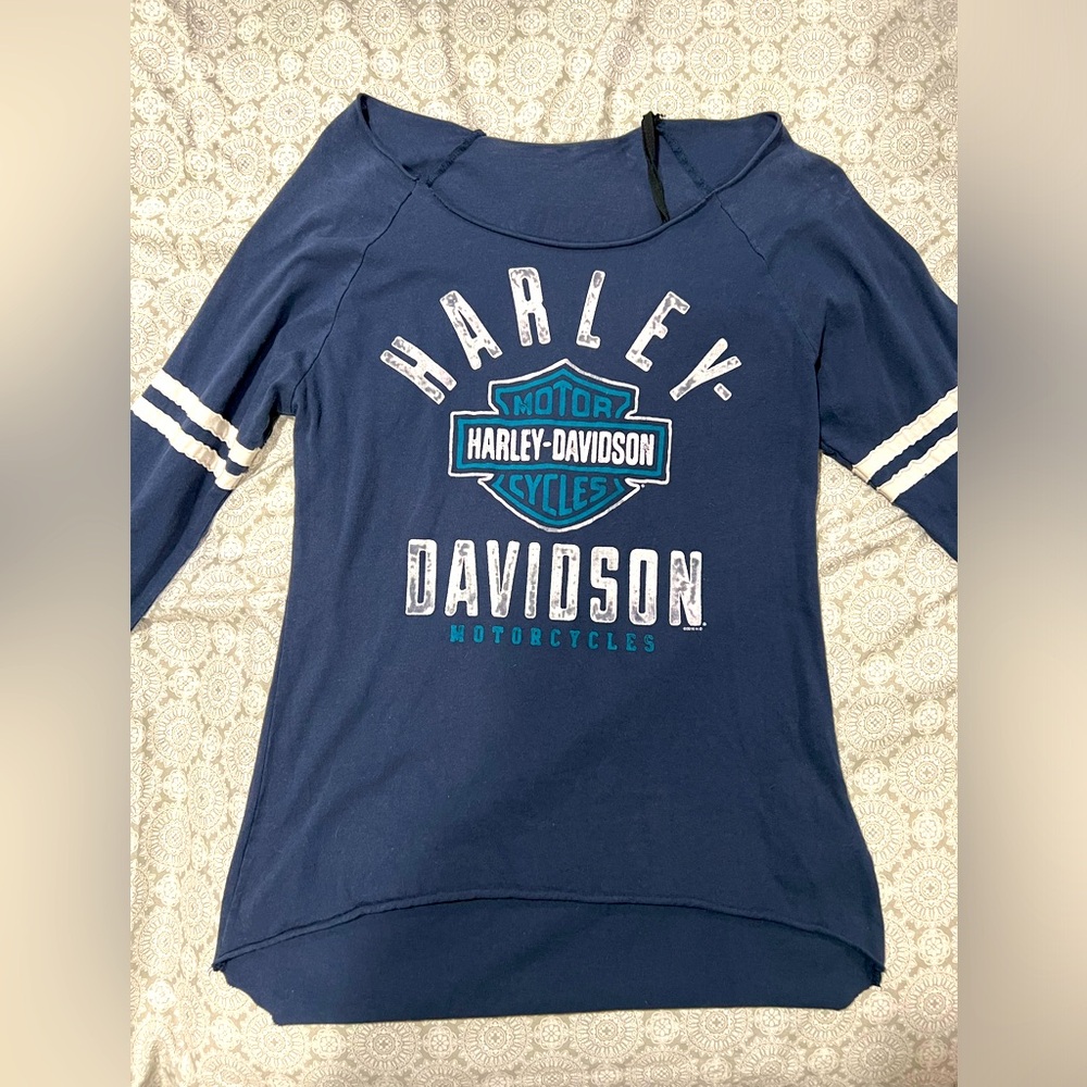 Harley Davidson Navy & White long sleeve shirt